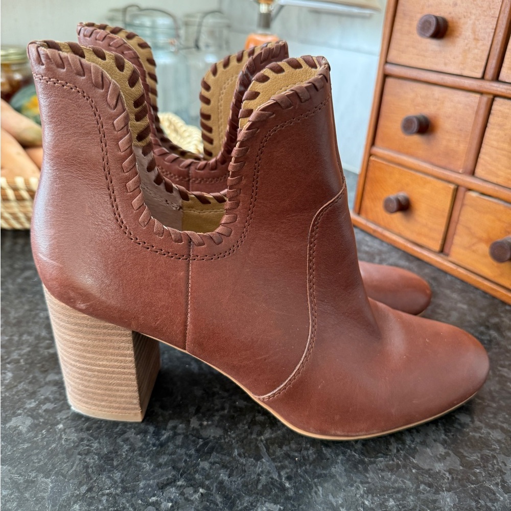 Lucky Brand Whipstitch Leather Booties - Size 10